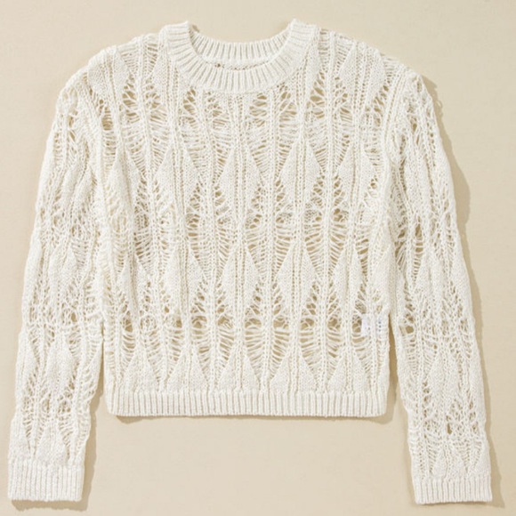 Cream Crochet Loose Fit Sweater - Picture 7 of 12